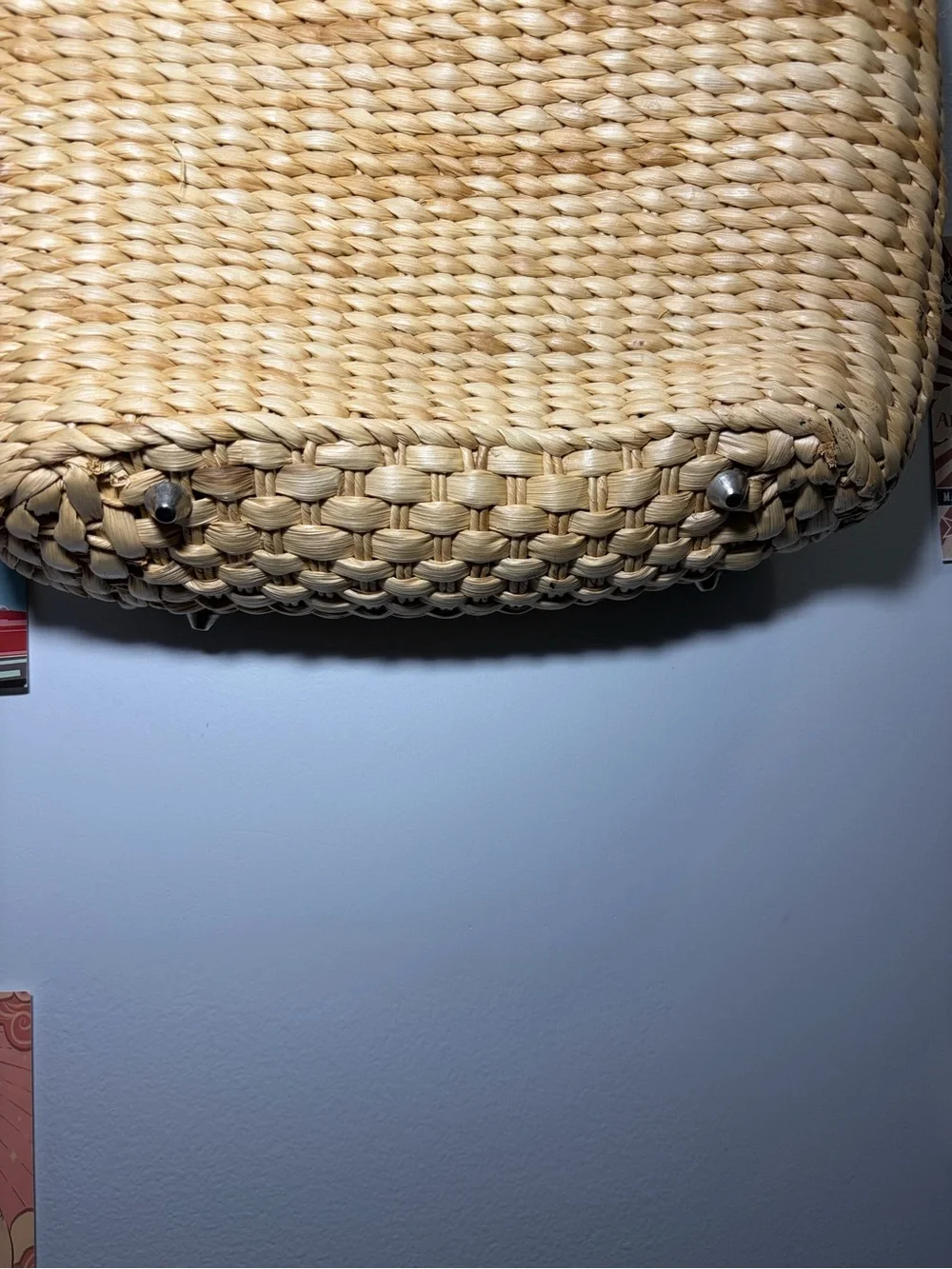 Woven Straw Tote with Brown Leather Trim and Heart Accent - Picture 3 of 5